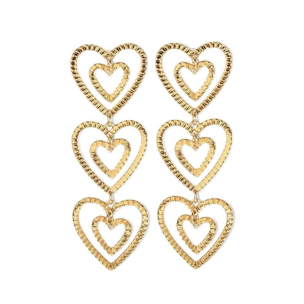 SUGAR FIX Stacked Gold Heart Drop Earrings "GOLD" (Nickel Free) NEW!!!